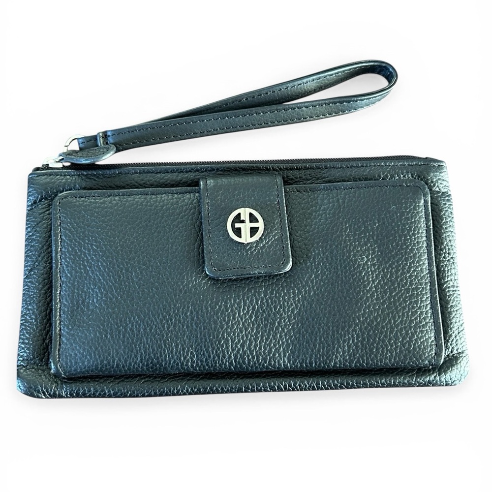 Giani Bernini Black Leather Wristlet Wallet Clutch w Logo EUC Gorgeous